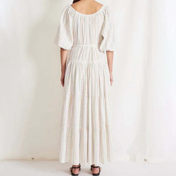 Apiece Apart Tilton Tiered Maxi Dress White Metallic Stripes Womens Size XL $435 - Picture 2 of 13